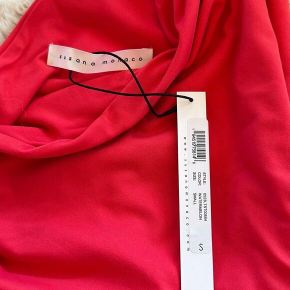 Susana Monaco One Arm Gather Top in Watermelon Size S - Picture 6 of 7